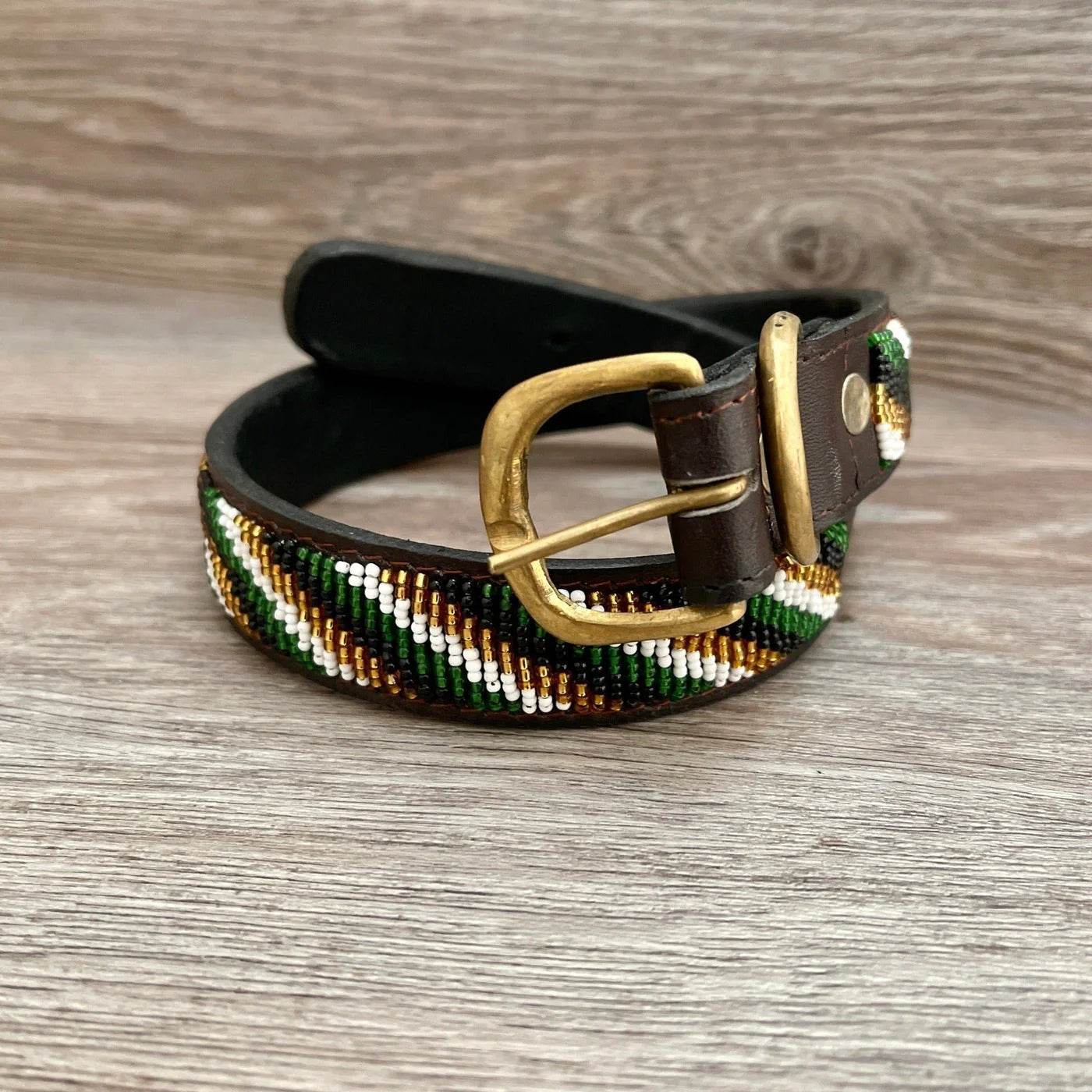 Hundehalsband Maasai aus Leder mit Perlen - Größe L - Glam & Gallop