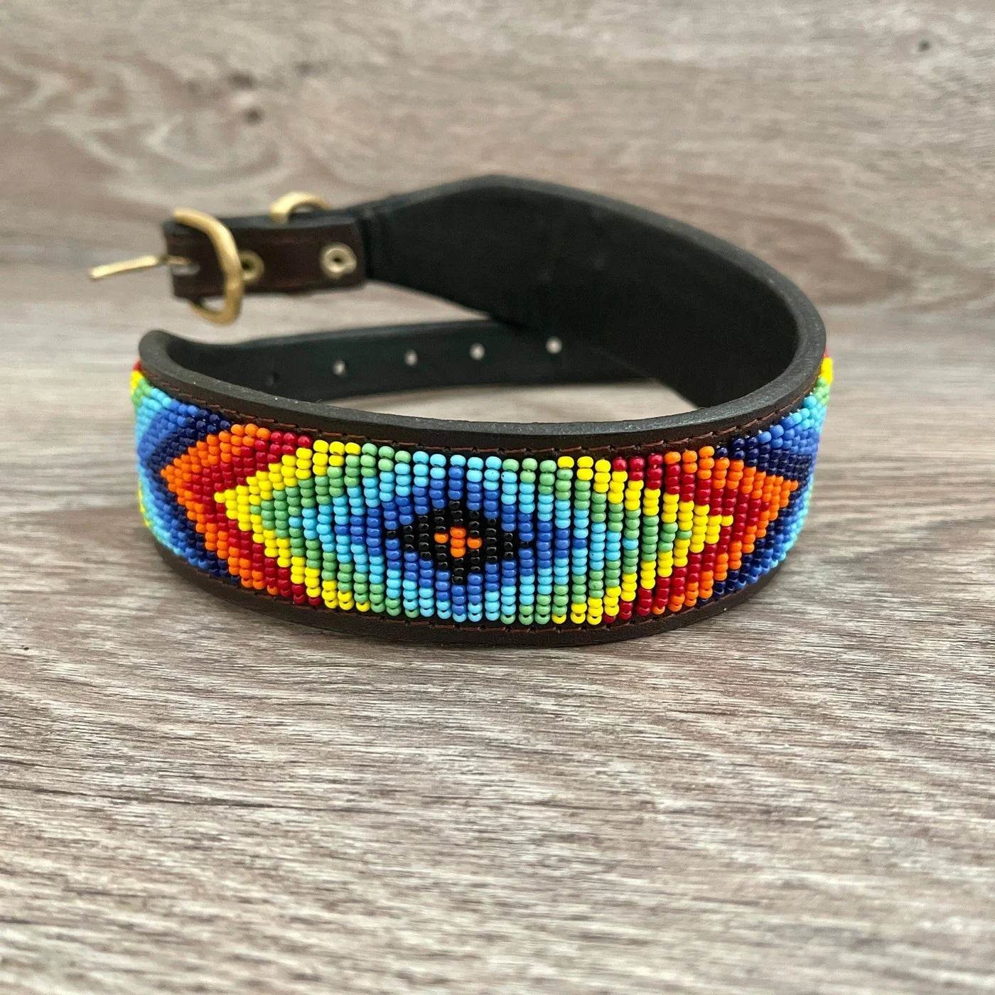 Hundehalsband Maasai aus Leder mit Perlen - Größe L - Glam & Gallop