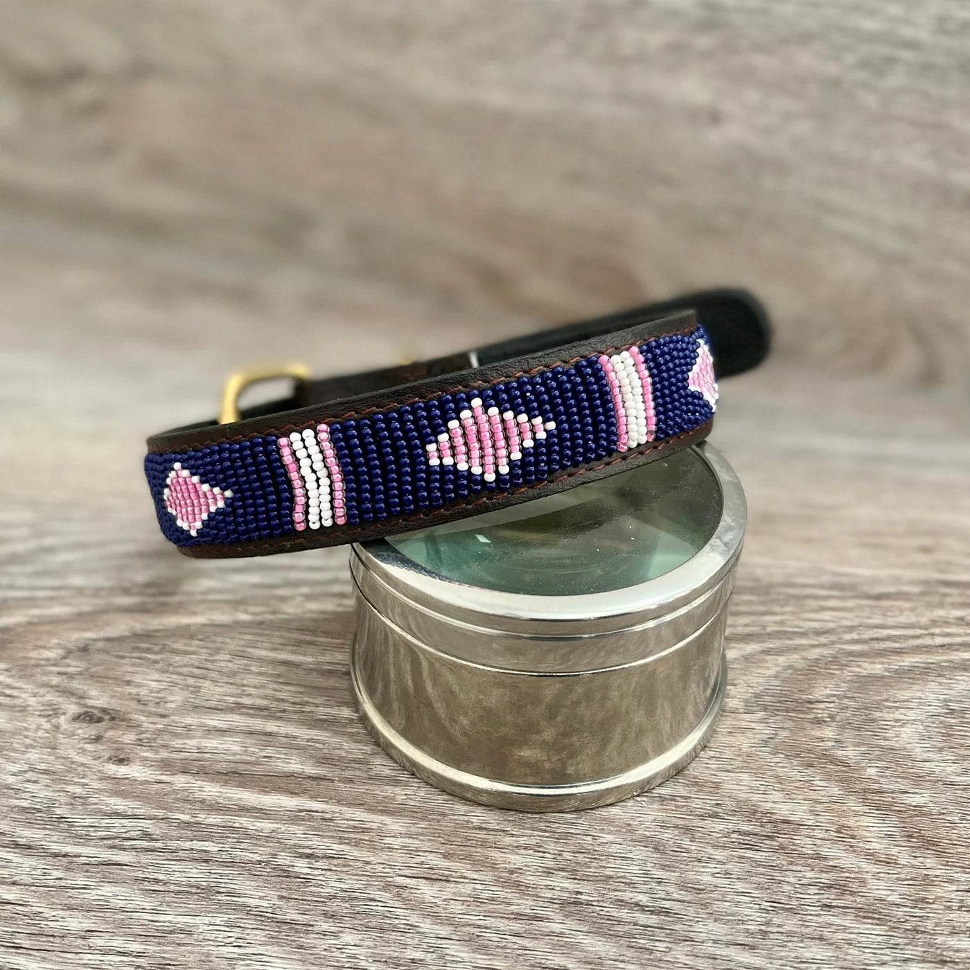 Hundehalsband Maasai aus Leder mit Perlen - Größe M - Glam & Gallop