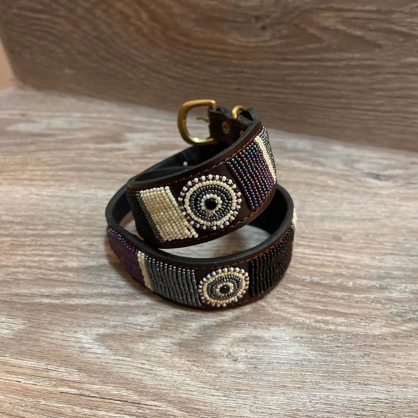 Hundehalsband Maasai aus Leder mit Perlen - Größe L - Glam & Gallop